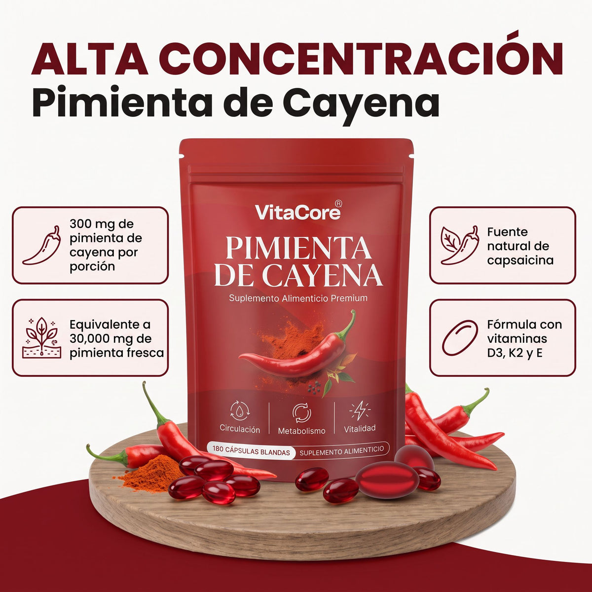 Capsulas Blandas de Pimienta de Cayena Vitacore